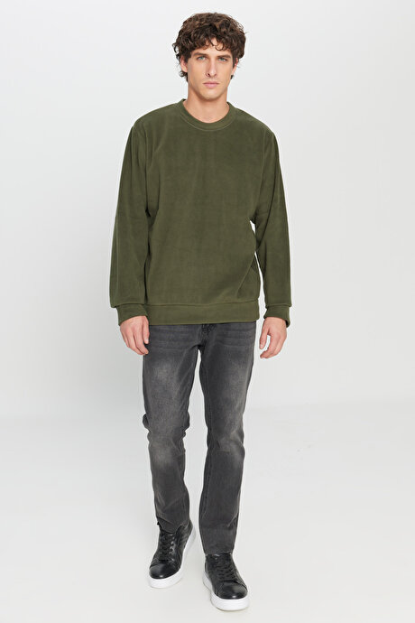 Standart Fit Normal Kesim Bisiklet Yaka Sweatshirt Haki Polar resmi