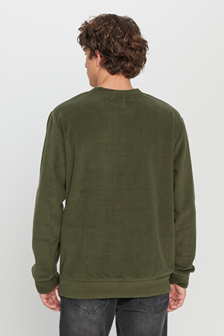 Standart Fit Normal Kesim Bisiklet Yaka Sweatshirt Haki Polar resmi