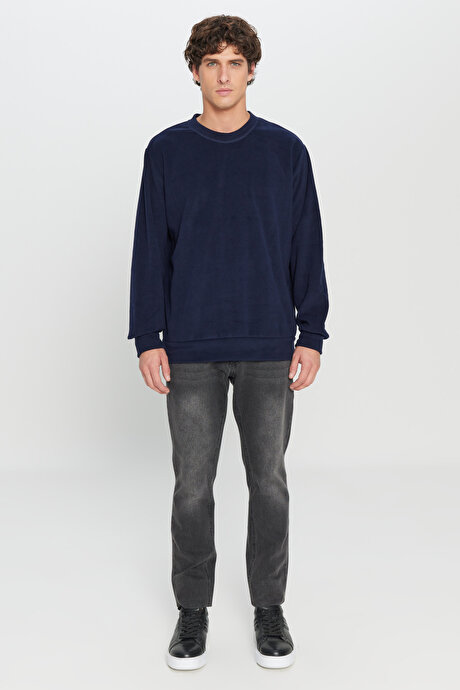 Standart Fit Normal Kesim Bisiklet Yaka Sweatshirt Lacivert Polar resmi