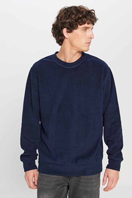 Standart Fit Normal Kesim Bisiklet Yaka Sweatshirt Lacivert Polar resmi