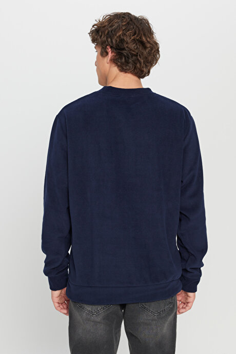 Standart Fit Normal Kesim Bisiklet Yaka Sweatshirt Lacivert Polar resmi