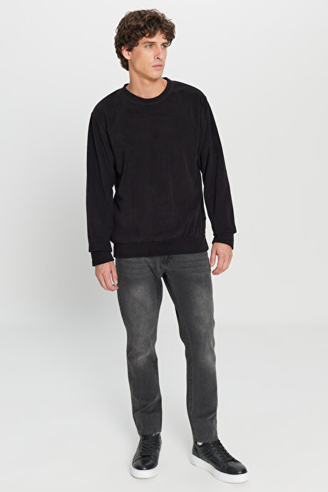 Standart Fit Normal Kesim Bisiklet Yaka Sweatshirt Siyah Polar resmi