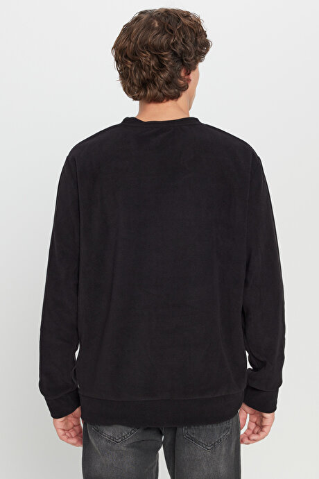 Standart Fit Normal Kesim Bisiklet Yaka Sweatshirt Siyah Polar resmi