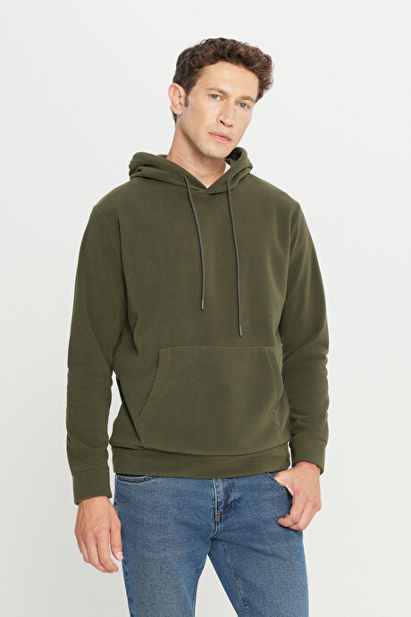 Standart Fit Normal Kesim Bisiklet Yaka Haki Polar resmi