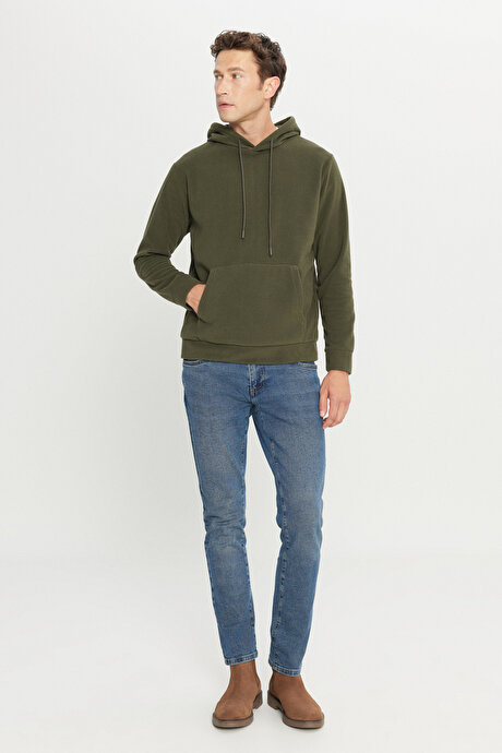 Standart Fit Normal Kesim Bisiklet Yaka Haki Polar resmi