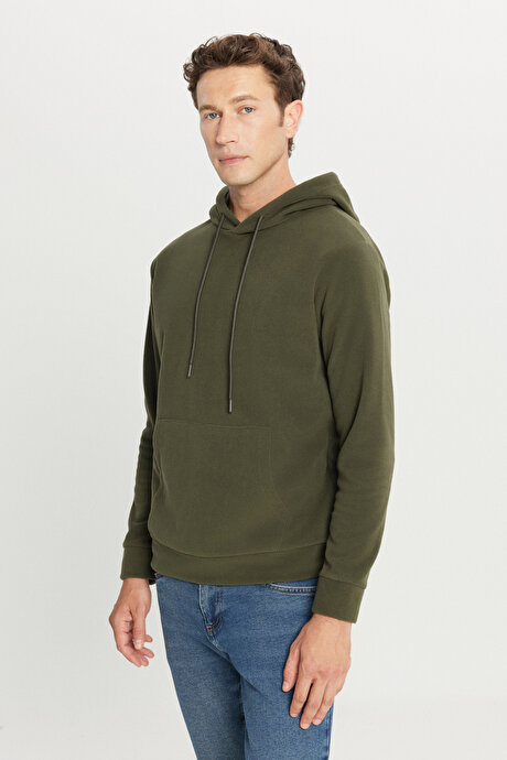 Standart Fit Normal Kesim Bisiklet Yaka Haki Polar resmi