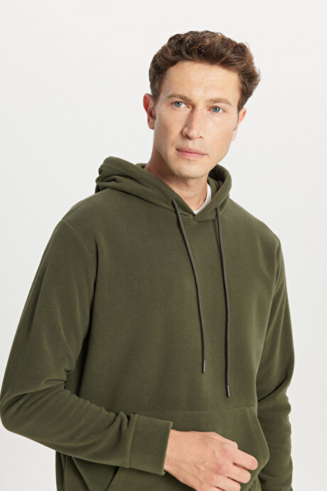 Standart Fit Normal Kesim Bisiklet Yaka Haki Polar resmi