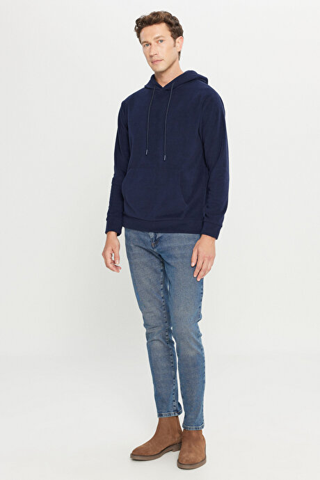 Standart Fit Normal Kesim Bisiklet Yaka Lacivert Polar resmi