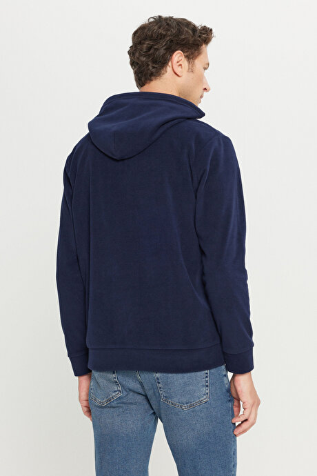 Standart Fit Normal Kesim Bisiklet Yaka Lacivert Polar resmi