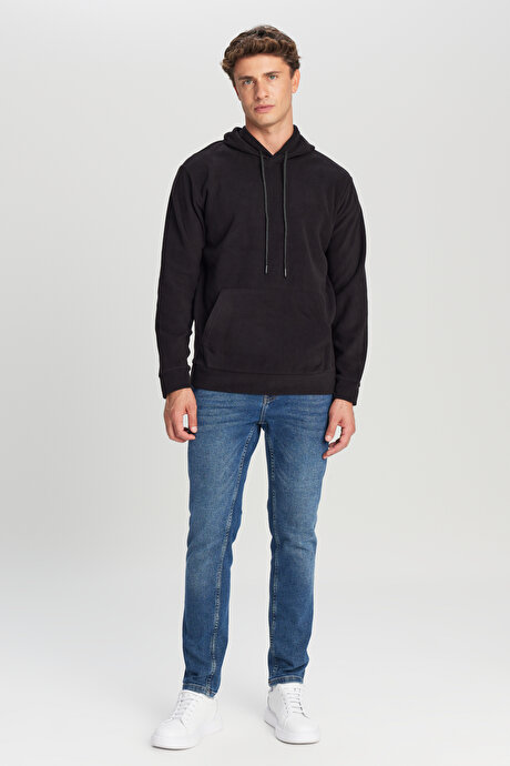 Standart Fit Normal Kesim Bisiklet Yaka Siyah Polar resmi