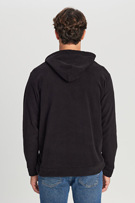 Standart Fit Normal Kesim Bisiklet Yaka Siyah Polar resmi