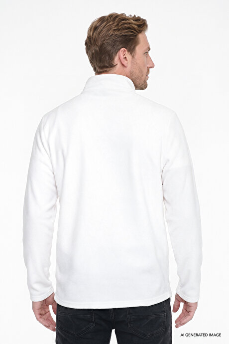 Anti-Pilling Tüylenme Yapmayan Standart Fit Bato Yaka Soğuk Geçirmez Sweatshirt Beyaz Polar resmi
