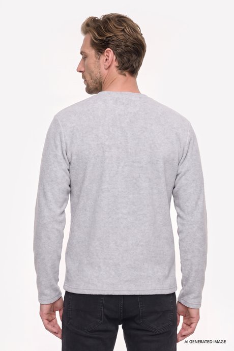 Anti-Pilling Tüylenme Yapmayan Standart Fit Bisiklet Yaka Nakışlı Sweatshirt Gri Melanj Polar resmi