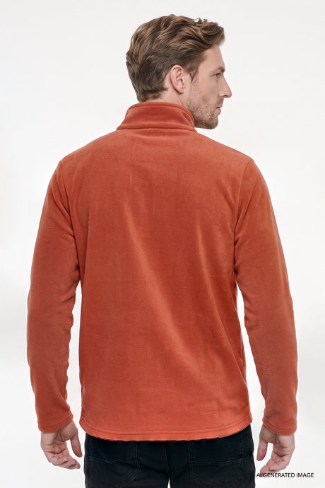 Anti-Pilling Tüylenme Yapmayan Soğuk Geçirmez Standart Fit Bato Yaka Nakışlı Sweatshirt Açık Kahve Polar resmi