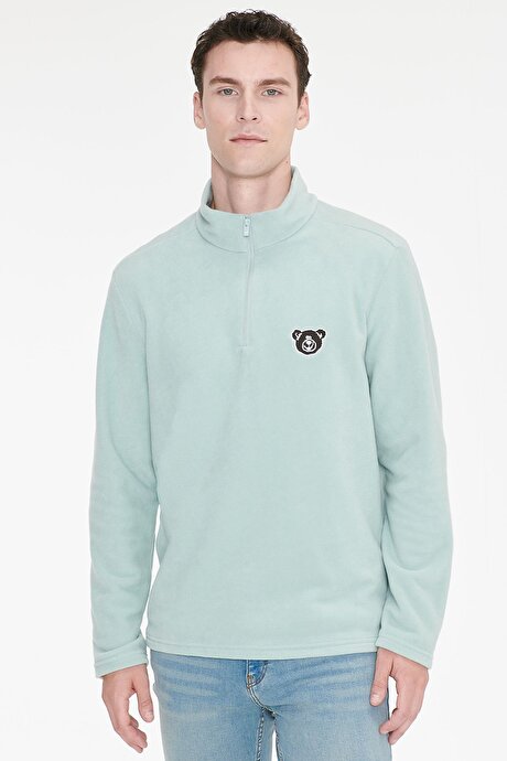 Anti-Pilling Tüylenme Yapmayan Soğuk Geçirmez Standart Fit Bato Yaka Nakışlı Sweatshirt Çağla Polar resmi