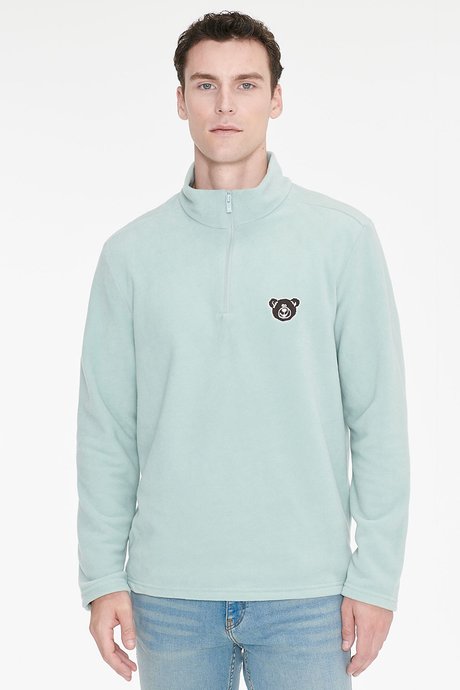 Anti-Pilling Tüylenme Yapmayan Soğuk Geçirmez Standart Fit Bato Yaka Nakışlı Sweatshirt Çağla Polar resmi