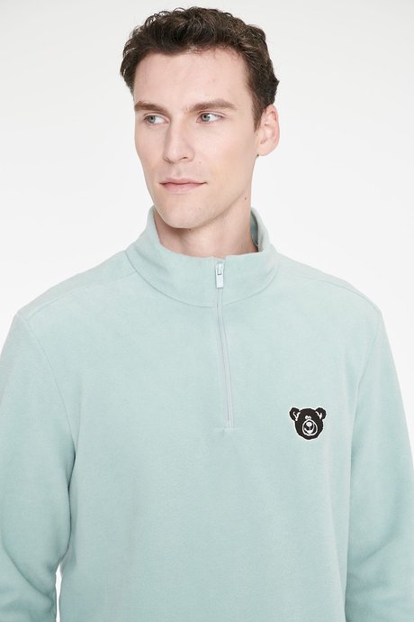 Anti-Pilling Tüylenme Yapmayan Soğuk Geçirmez Standart Fit Bato Yaka Nakışlı Sweatshirt Çağla Polar resmi