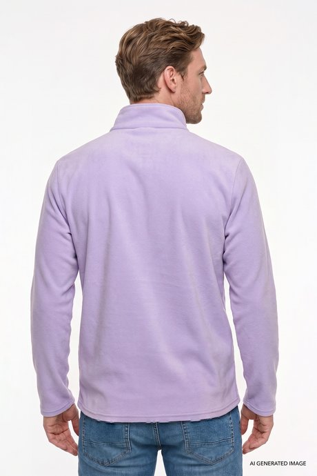 Anti-Pilling Tüylenme Yapmayan Soğuk Geçirmez Standart Fit Bato Yaka Nakışlı Sweatshirt Lila Polar resmi