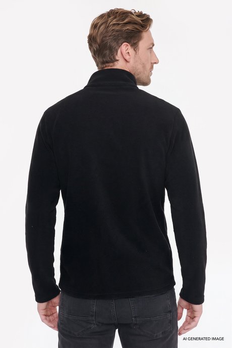 Anti-Pilling Tüylenme Yapmayan Soğuk Geçirmez Standart Fit Bato Yaka Nakışlı Sweatshirt Siyah Polar resmi