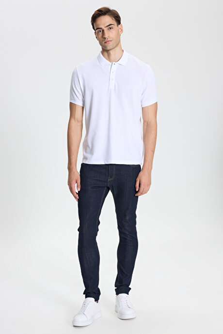 Pamuklu Slim Fit Dar Kesim Polo Yaka Beyaz-Beyaz Tişört resmi