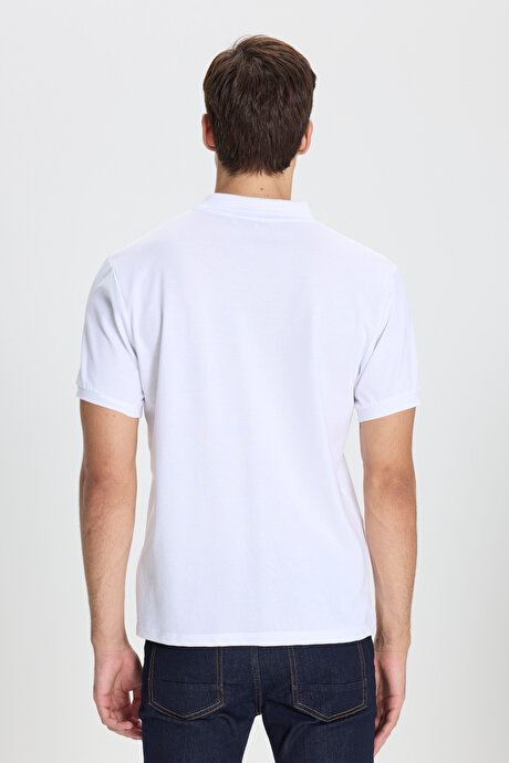 Pamuklu Slim Fit Dar Kesim Polo Yaka Beyaz-Beyaz Tişört resmi