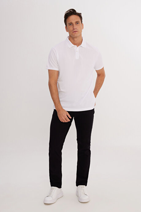 Pamuklu Slim Fit Dar Kesim Polo Yaka Beyaz Tişört resmi