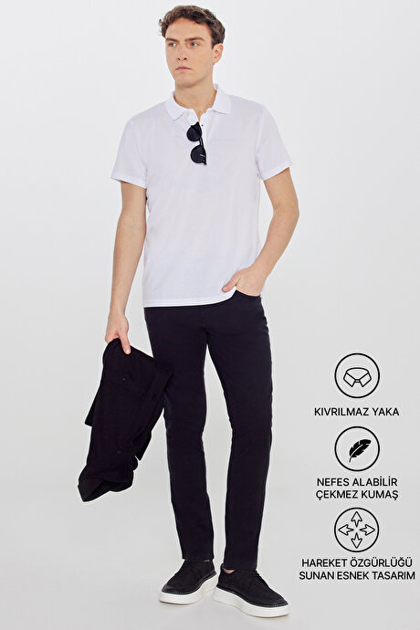 Pamuklu Slim Fit Dar Kesim Polo Yaka Beyaz Tişört resmi