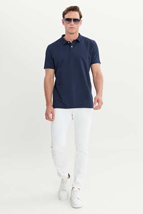 Pamuklu Slim Fit Dar Kesim Polo Yaka Lacivert Tişört resmi