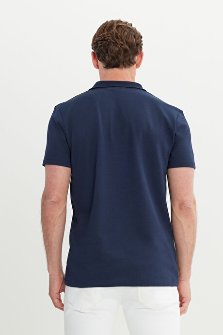 Pamuklu Slim Fit Dar Kesim Polo Yaka Lacivert Tişört resmi