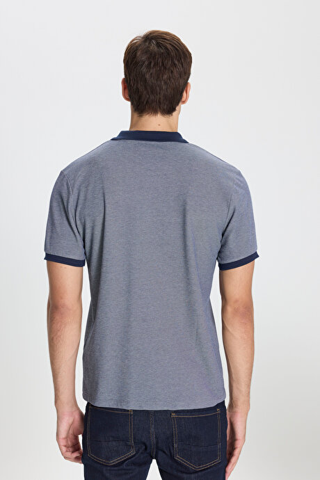 Pamuklu Slim Fit Dar Kesim Polo Yaka Lacivert-Beyaz Tişört resmi