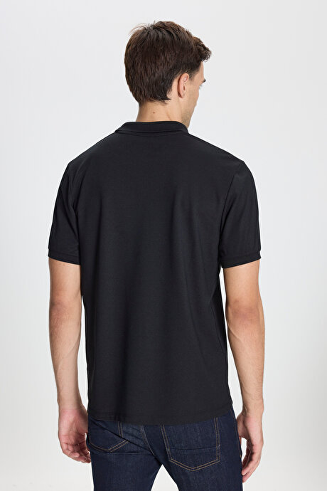 Pamuklu Slim Fit Dar Kesim Polo Yaka Siyah-Siyah Tişört resmi