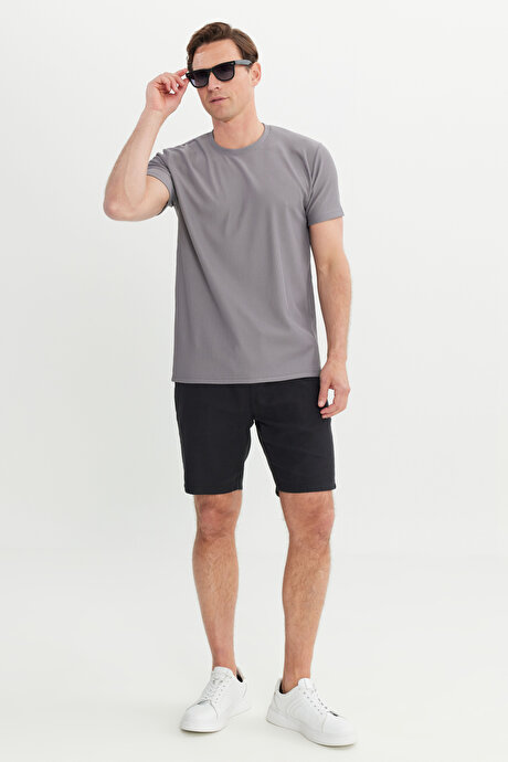 Slim Fit Dar Kesim Bisiklet Yaka Esnek Açık Gri Tişört resmi