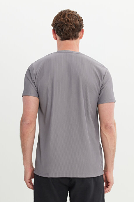 Slim Fit Dar Kesim Bisiklet Yaka Esnek Açık Gri Tişört resmi