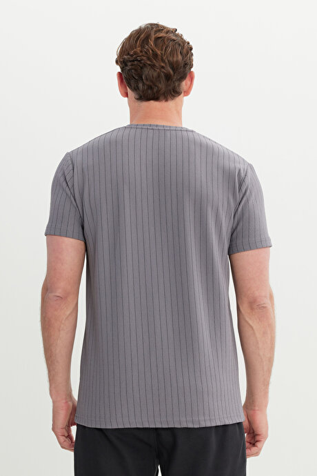Slim Fit Dar Kesim Bisiklet Yaka Esnek Gri Tişört resmi