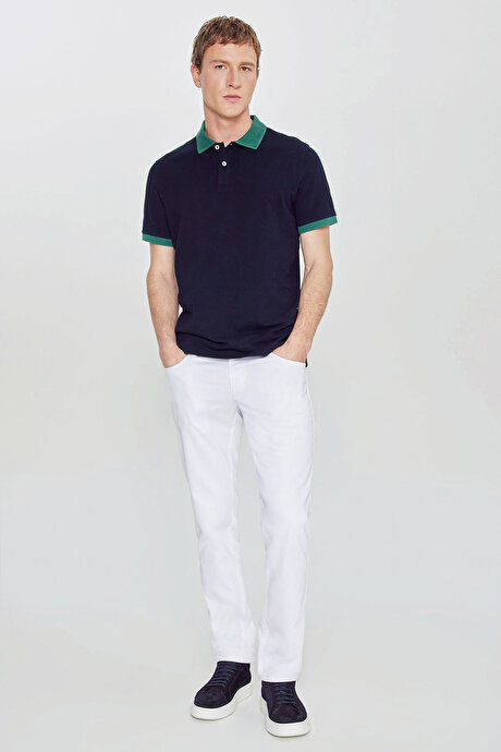 %100 Pamuk Slim Fit Dar Kesim Polo Yaka Lacivert-Yeşil Tişört resmi