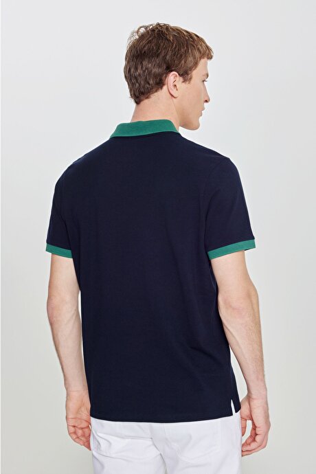 %100 Pamuk Slim Fit Dar Kesim Polo Yaka Lacivert-Yeşil Tişört resmi
