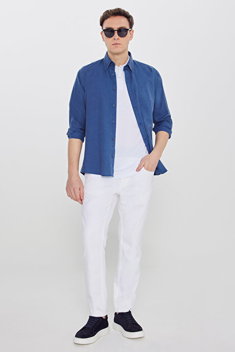 %100 Pamuk Standart Fit Normal Kesim Polo Yaka Beyaz Tişört resmi