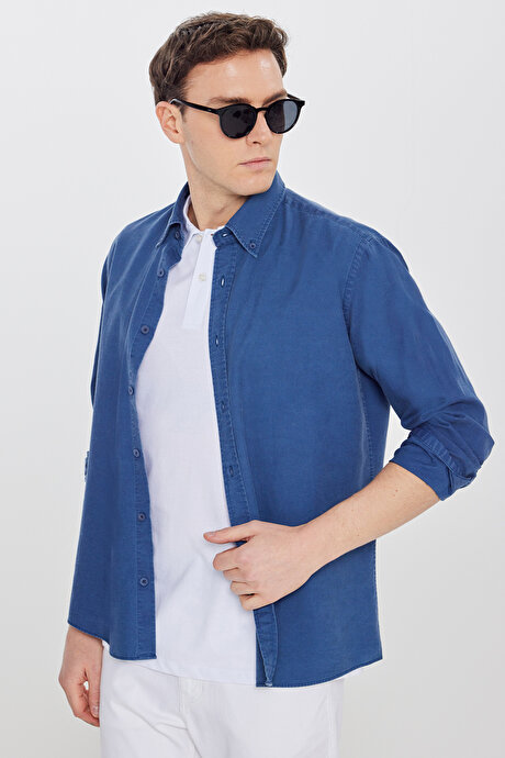 %100 Pamuk Standart Fit Normal Kesim Polo Yaka Beyaz Tişört resmi