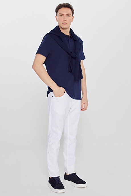 %100 Pamuk Standart Fit Normal Kesim Polo Yaka Lacivert Tişört resmi