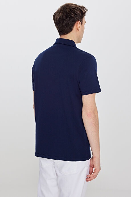 %100 Pamuk Standart Fit Normal Kesim Polo Yaka Lacivert Tişört resmi