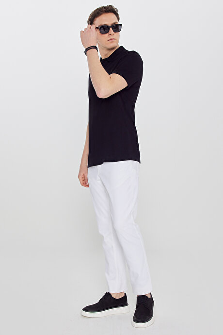 %100 Pamuk Standart Fit Normal Kesim Polo Yaka Siyah Tişört resmi