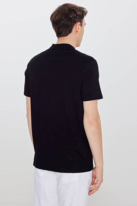 %100 Pamuk Standart Fit Normal Kesim Polo Yaka Siyah Tişört resmi