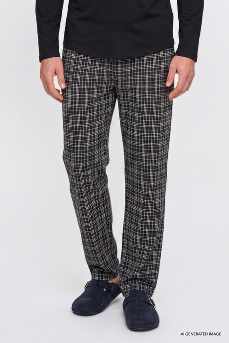 %100 Pamuk Standart Fit Normal Kesim Hakim Yaka Desenli Cepli Siyah Pijama Takımı resmi