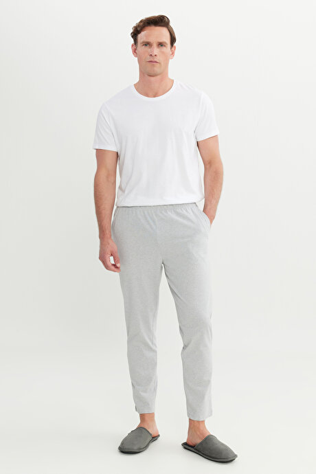 Pamuklu Standart Fit Normal Kesim Beli Lastikli Cepli Gri Melanj PIJAMA ALTI resmi