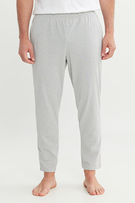 Pamuklu Standart Fit Normal Kesim Beli Lastikli Cepli Gri Melanj PIJAMA ALTI resmi