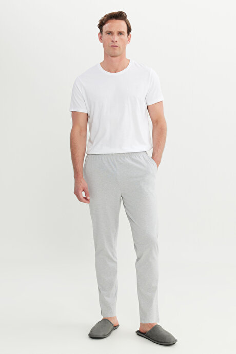 Pamuklu Standart Fit Normal Kesim Beli Lastikli Cepli Gri Melanj PIJAMA ALTI resmi