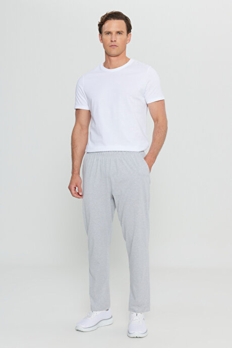Pamuklu Standart Fit Normal Kesim Beli Lastikli Cepli Gri Melanj PIJAMA ALTI resmi