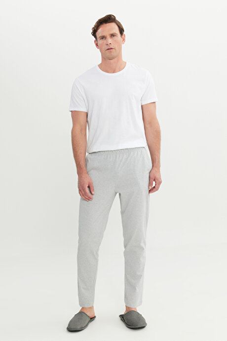 Pamuklu Standart Fit Normal Kesim Beli Lastikli Cepli Gri Melanj PIJAMA ALTI resmi