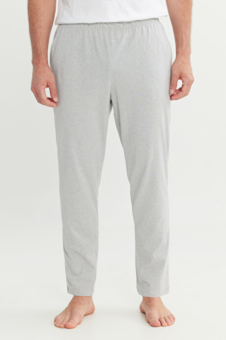 Pamuklu Standart Fit Normal Kesim Beli Lastikli Cepli Gri Melanj PIJAMA ALTI resmi