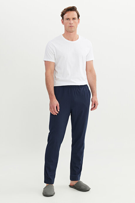 Pamuklu Standart Fit Normal Kesim Beli Lastikli Cepli Lacivert PIJAMA ALTI resmi